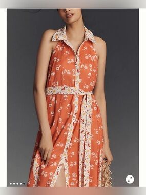 Maeve Coral One-Shoulder Floral Shirtdress with White Trim